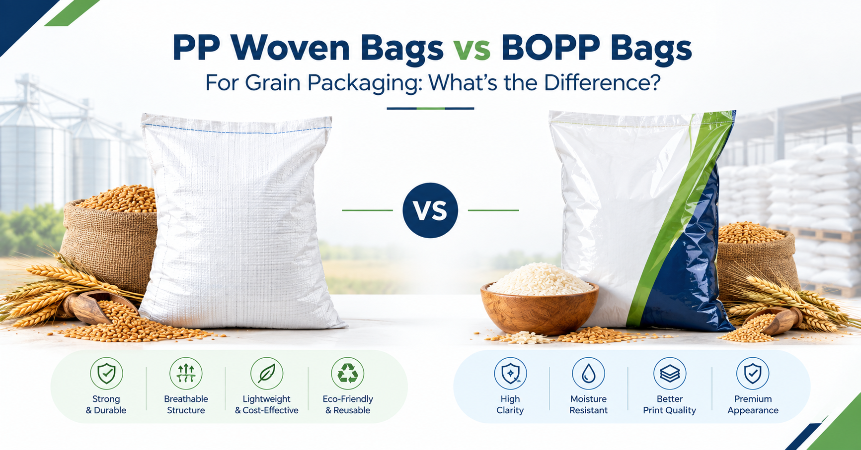 PP Woven Bags vs BOPP Bags for Grain Packaging: What's the Difference?